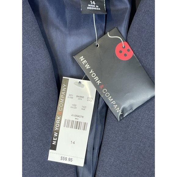 New York & Company Blazer Womens 14 Blue Navy Long Sleeve Double Button NWT - Picture 7 of 12